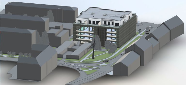 Parkovací dům - západní pohled